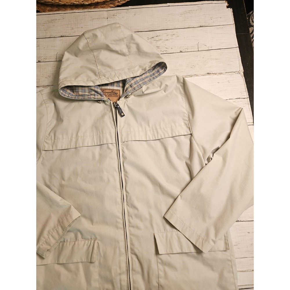 River Edge American Classics Mens Medium Tan Hooded Outdoor Jacket Plaid Lined